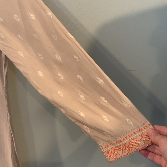 Kurta Embroidered Long Sleeve Lightweight Beige Orange Women’s XS - Picture 4 of 8